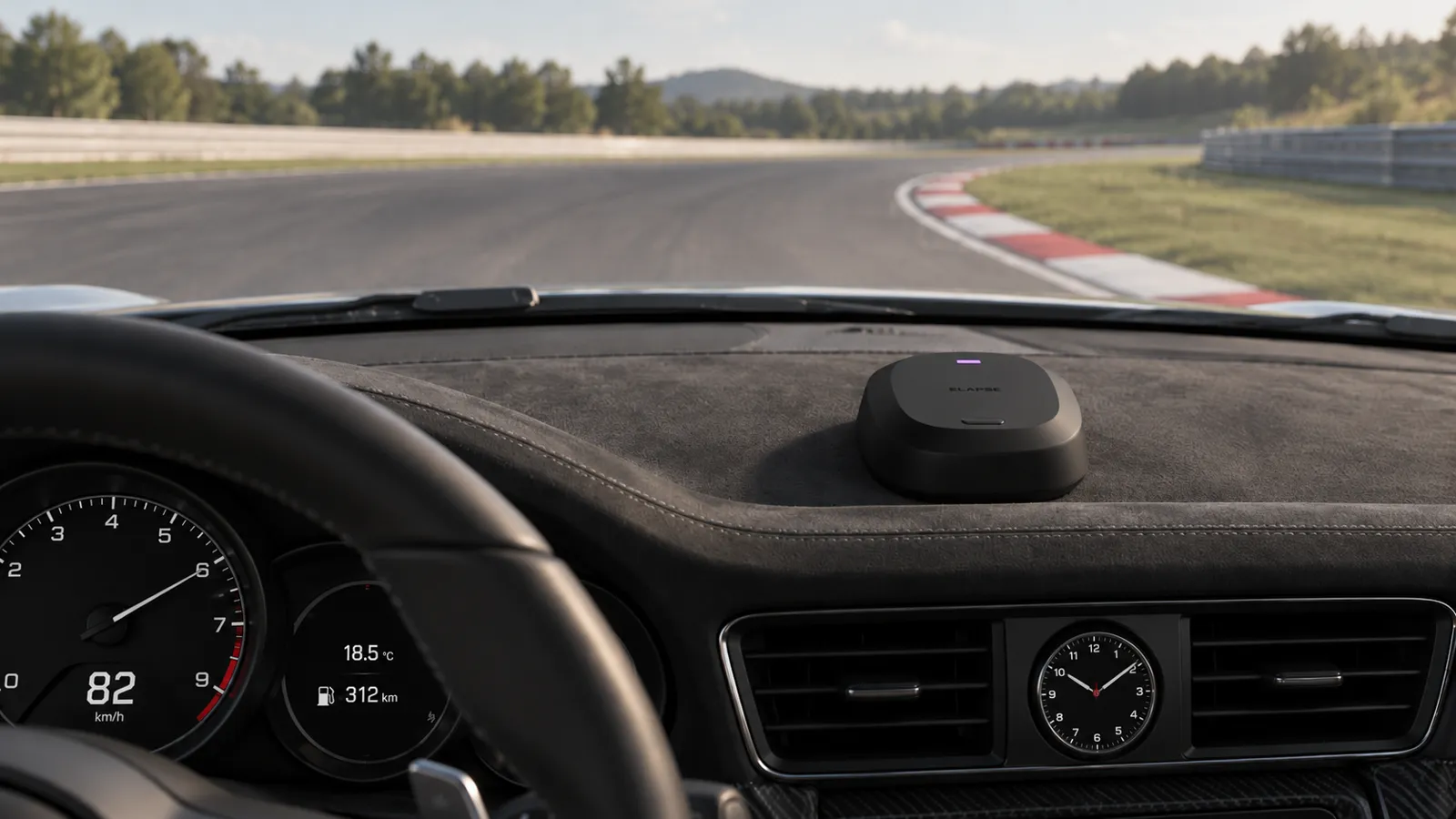 Elapse lit up on a dashboard, working on its own.
