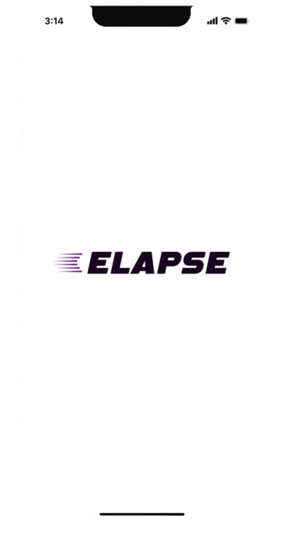 The Elapse splash screen on a phone, the wordmark on white.